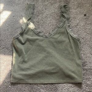 American Eagle Outfitters Green Lace Ribbed Crop Top